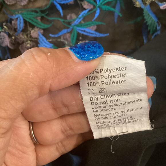 Anthropologie blue black bird embroidered shortsleeve VONE Rylee midi Dress 8 - Picture 9 of 12